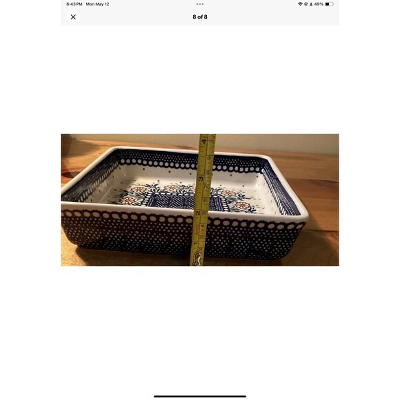 Polish Pottery Manufaktura #102- 8 3/8" Square Baker Baking Dish Blue Floral - Picture 8 of 8